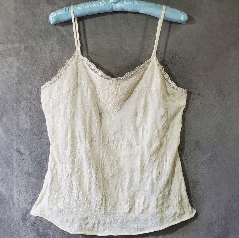 Xhilaration Embelished Cami Adjustable Straps Cream Size XL